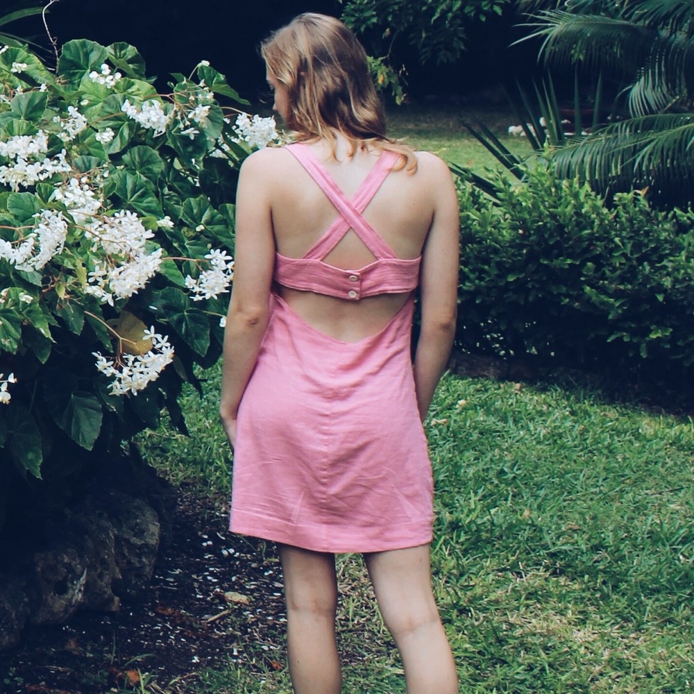 Madewell linen cross back pink dress